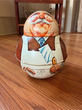 Vintage 1980 Roly Poly Butcher Tobacco Tin Container Bristol Ware Funny Novelty